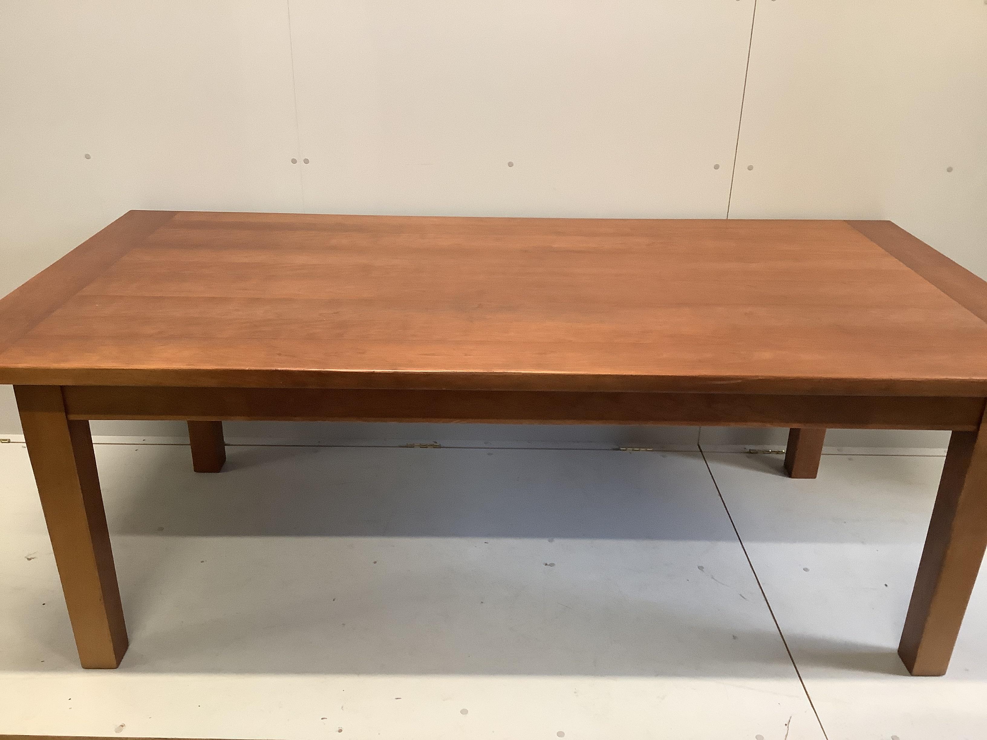 A contemporary Mark Elliot rectangular cherry wood dining table, width 214cm, depth 107cm, height 76cm